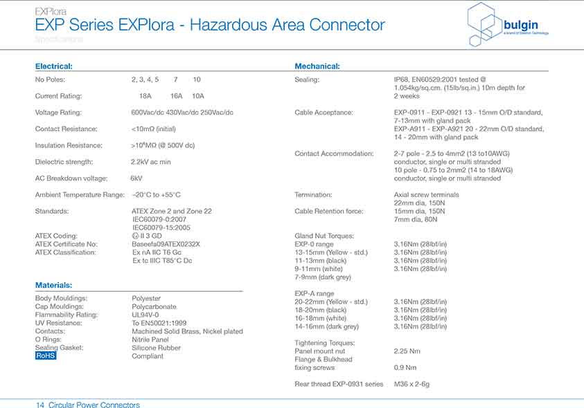 防爆系列連接器EXP-A911參數