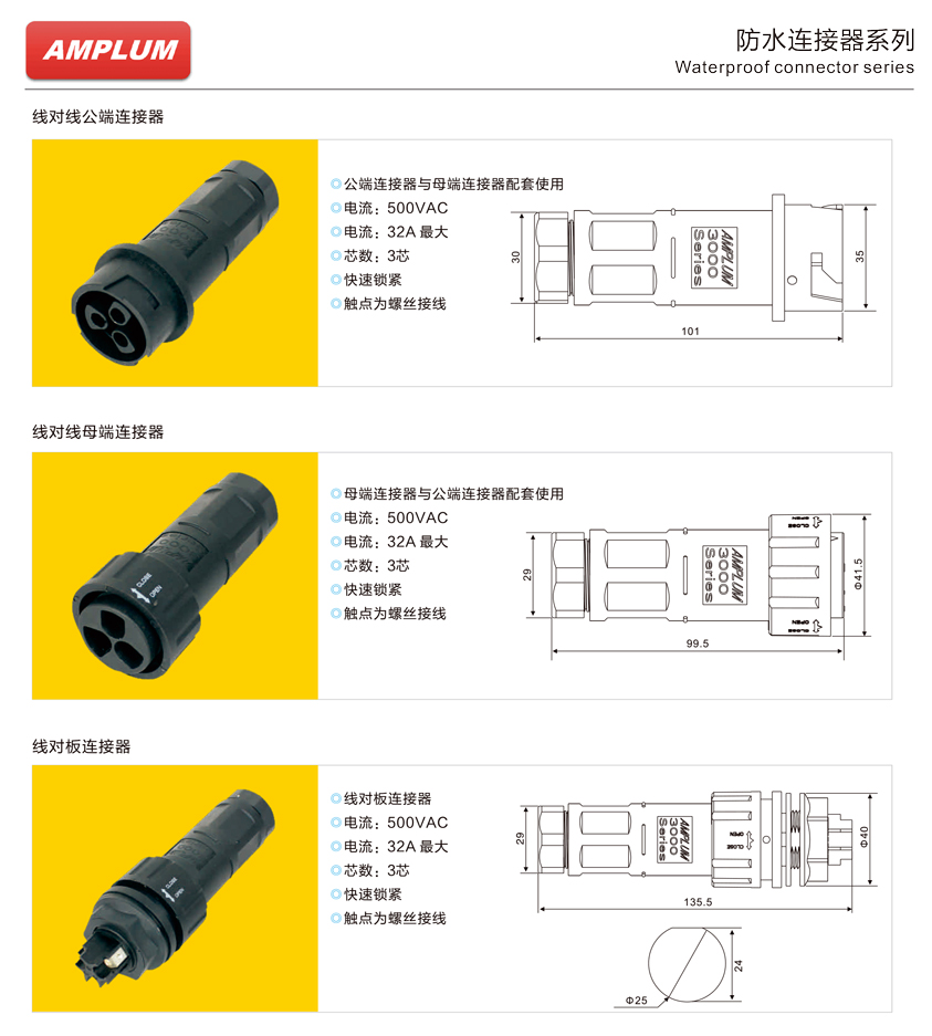 3000系列防水連接器規格尺寸
