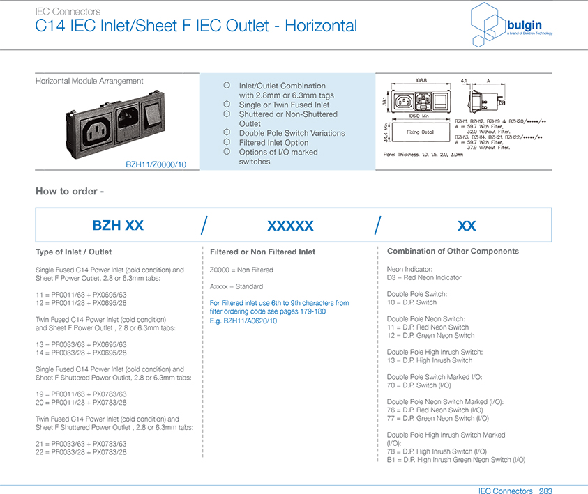BZH11-Z0000-10水平電源接入模塊規格尺寸