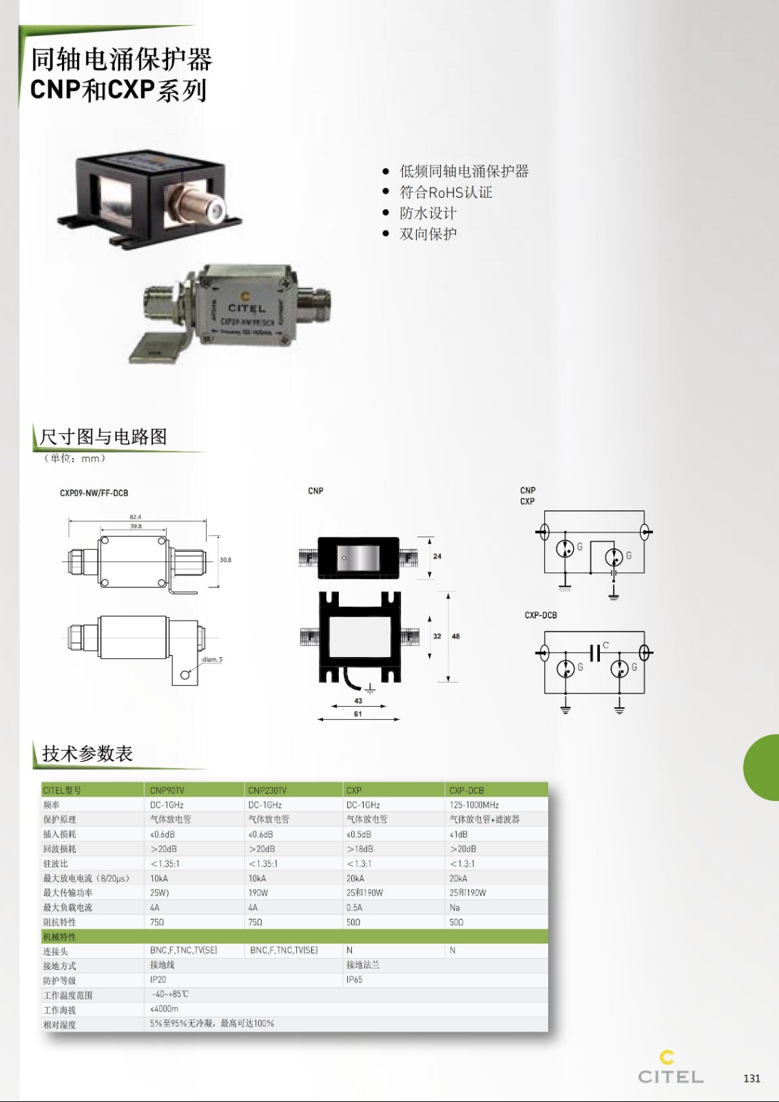 CXP系列同軸（天饋線）電涌保護器技術參數
